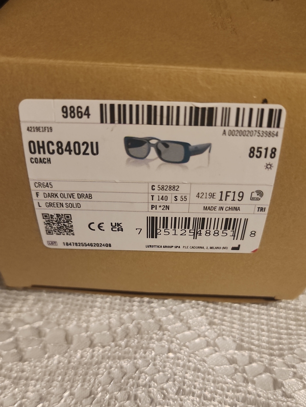 Coach Green Square Sunglasses NIB - Picture 5 of 8